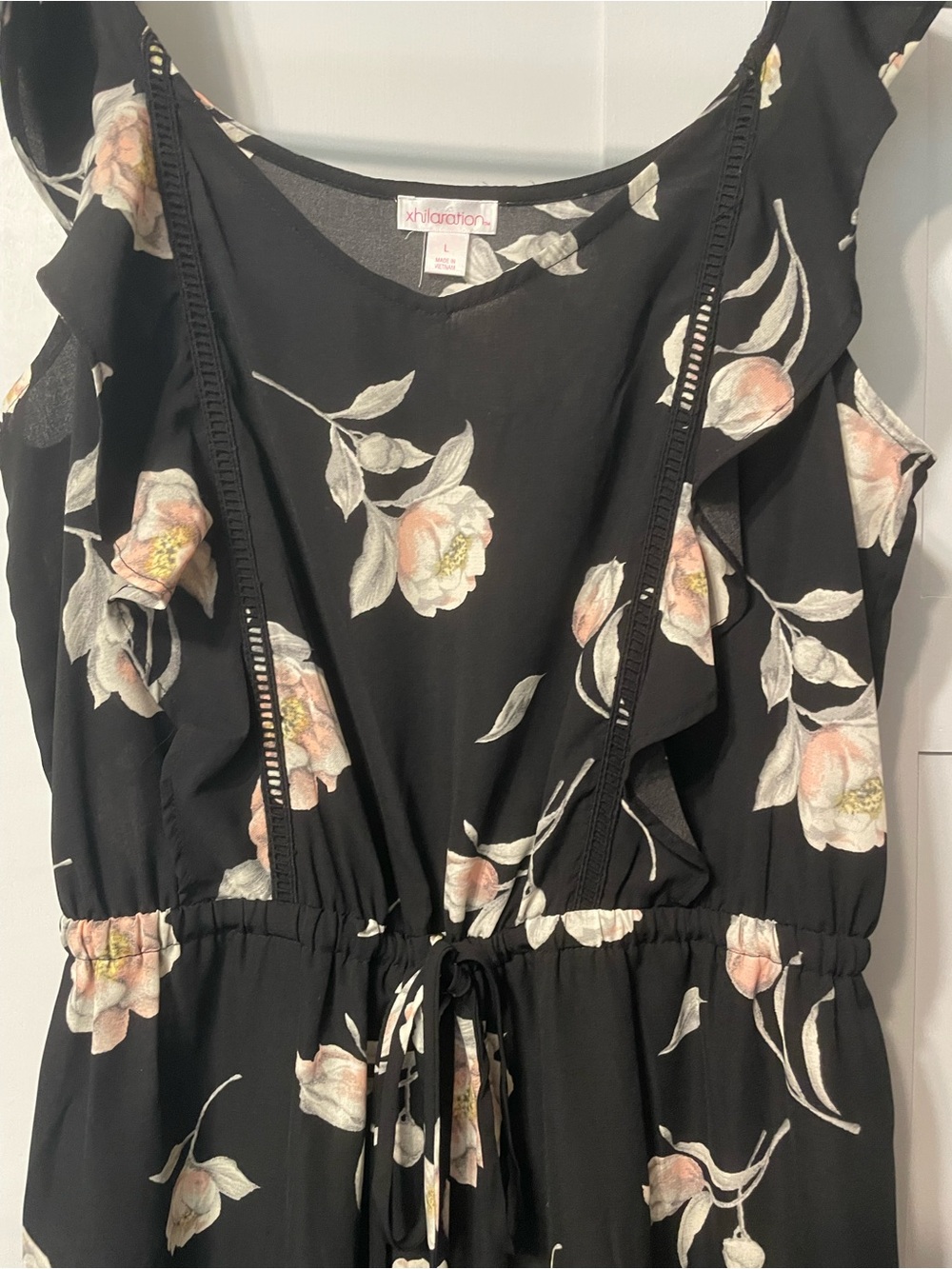 Xhilaration Black Floral Jumpsuit with Ruffle Straps - Picture 8 of 16